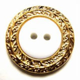 B10976 21mm White Glossy Button with a Gilded Gold Poly Rim - Ribbonmoon