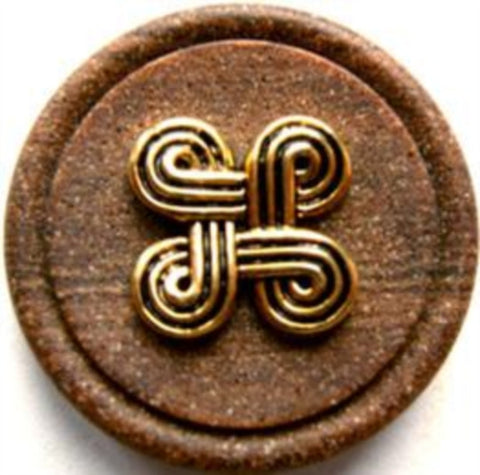 B10936 28mm Wood Effect Matt Tonal Brown Shank Button, Gilded Design