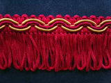 FT411 32mm Deep Cardinal and Honey Looped Fringe on a Decorated Braid - Ribbonmoon