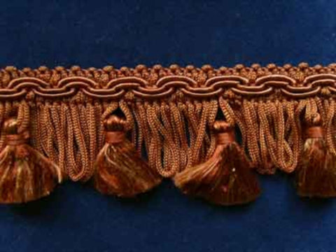 FT562 35mm Rich Sable Brown Tassel Fringe on a Decorated Braid - Ribbonmoon