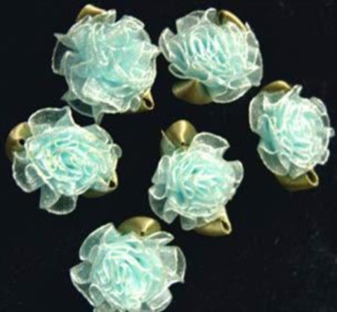 RB453 Pale Turquoise Sheer Ribbon Carnation Flower Bud Bow