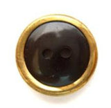 B6023 17mm Olive Brown Pearlised 2 Hole Button with a Brass Rim - Ribbonmoon