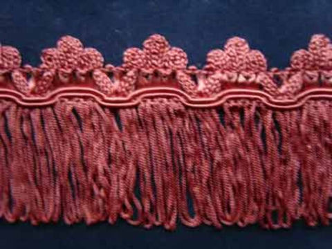 FT792 6cm Deep Dusky Pink Looped Fringe on a Decorated Braid - Ribbonmoon