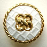 B12545 21mm Gilded Gold Poly and Textured White Shank Button - Ribbonmoon