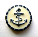 B12153 19mm Navy and Ceramic White Anchor Design Button - Ribbonmoon