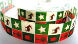 R7344 25mm Christmas Print Ribbon. Wire Edge - Ribbonmoon