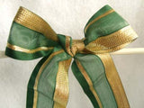R6436 40mm Green Sheer, Grosgrain and Gold Metallic Stripe Ribbon