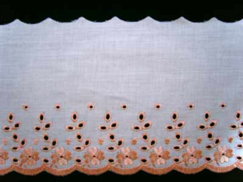 L330 135mm White and Dusky Peach Anglaise Lace - Ribbonmoon