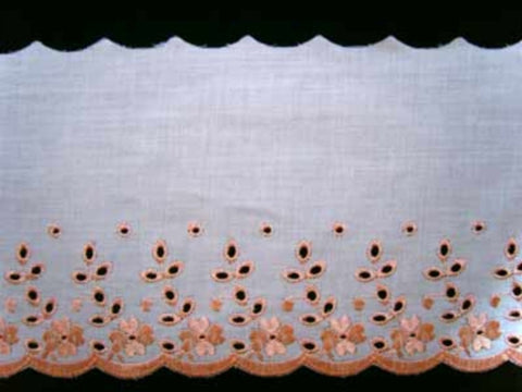 L330 135mm White and Dusky Peach Anglaise Lace - Ribbonmoon