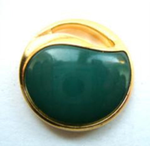 B9672 20mm Deep Jade Gloss Shank Button with a Gilded Gold Rim - Ribbonmoon