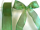 R6139 40mm Metallic Green and Gold Mesh Striped Ribbon By Berisfords - Ribbonmoon