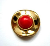 B15043 Red and Gilded Gold Poly Wavy Rim Shank Button - Ribbonmoon