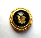 B6549 18mm Gold Metal Alloy Shank Button with a Glossy Black Faux Enamel - Ribbonmoon