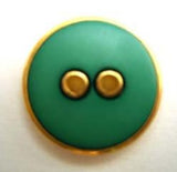 B18013 18mm Matt Parakeet Green and Gilded Gold Poly 2 Hole Button - Ribbonmoon