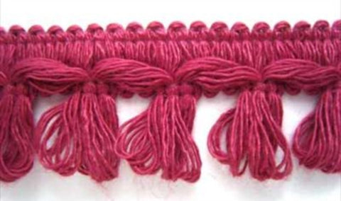 FT077 28mm Dusky Hot Pink Tassel Fringe on a Decorated Braid - Ribbonmoon