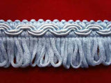 FT931 28mm Pale Cornflower Blue Looped Fringe on a Decorated Braid - Ribbonmoon