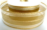 R7403 40mm Metallic Gold Textured Lurex Ribbon with Sheer Stripes - Ribbonmoon