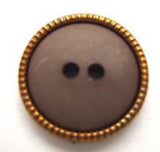 B9972 18mm Brown Matt 2 Hole Button with a Copper Gilded Poly Rim