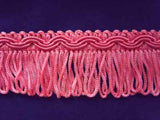 FT151 32mm Bright Dark Rose Pink Looped Fringe on a Decorated Braid - Ribbonmoon