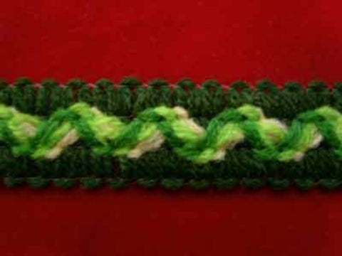 FT1609 18mm Greens and Cream Woolly Braid Trimming