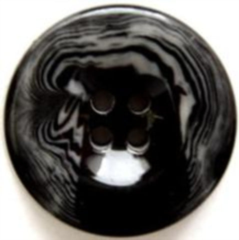 B6958 27mm Black Chunky High Gloss 4 Hole Button with White Swirls - Ribbonmoon