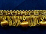 FT470 30mm Mustard Looped Fringe on Braid, Old Gold Satin Sheen Bobbles