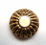 B14549 17mm Gilded Antique Gold Poly Shank Button, Faux Enamel Ivory Centre - Ribbonmoon