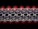 L253 35mm White and Red Eyelet or Knitting In Lace - Ribbonmoon