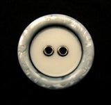 B15180 18mm Ivory and Grey 2 Hole Button, Shimmery Rim Metal Ringed Holes - Ribbonmoon