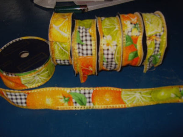 6 x 2 Metre Rolls of 29mm Citrus Fruit, Gingham Design Ribbon – Ribbonmoon