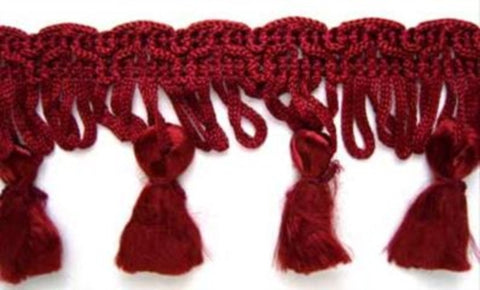 FT002 5cm Light Burgundy Tassel Fringe on a Decorated Braid - Ribbonmoon