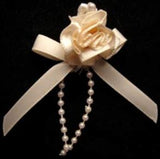 RB379 Cream Satin Bow with Ribbon and Pearl Bead Trim Decoration.
