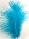 MARAB40 Peacock Blue Marabou Feathers, 20 per pack. 10cm x 15cm approx - Ribbonmoon