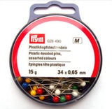 PIN06 34 x 0.65mm Plastic Headed Pins, Assorted Colours, 15g Tub - Ribbonmoon