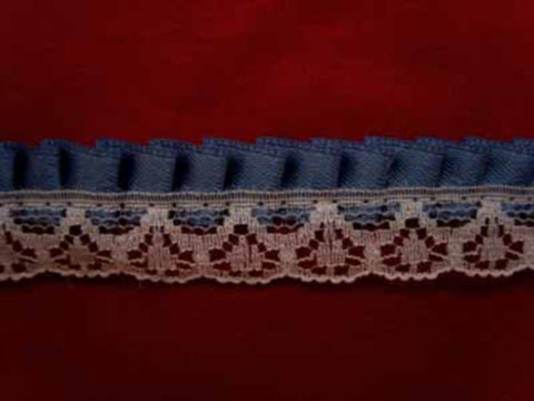L203 16mm, Ivory Lace on a Gathered Moonlight Blue Satin - Ribbonmoon