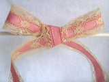 R1716 38mm Beige Lace over a Dusky Pink Acetate Grosgrain Ribbon - Ribbonmoon