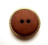 B13925 18mm Brown Matt Centre, Metallic Gold Gilded Poly Rim 2 Hole Button - Ribbonmoon