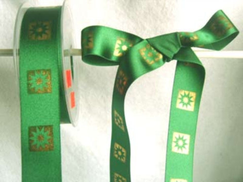 Hunter Strong Ribbon R5508 25mm Hunter Green Ribbon with a Metallic Gold Print – Ribbonmoon