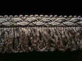 FT239 3cm Deep Silver Grey Looped Fringe on a Decorated Braid - Ribbonmoon