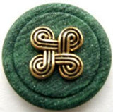 B14618 23mm Matt Wood Effect Green and Gilded Gold Poly Shank Button - Ribbonmoon