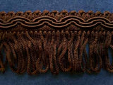 FT729 33mm Dark Chocolate Brown Looped Fringe on a Decorated Braid - Ribbonmoon
