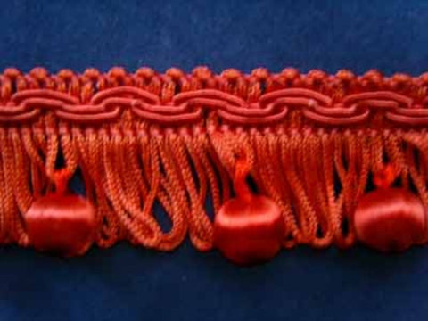 FT473 32mm Flame Orange Looped Fringe on Braid, Satin Sheen Bobbles