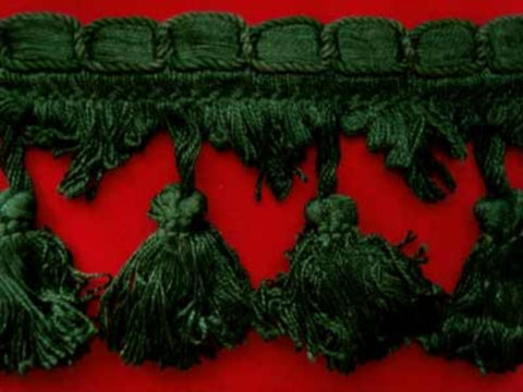 FT576 85mm Forest Green Tassel Fringe on a Decorated Braid - Ribbonmoon