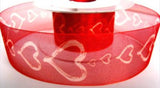 R7355 40mm Red Super Sheer Ribbon with a Love Heart Design - Ribbonmoon