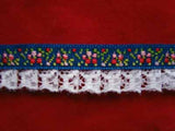 L035 15mm, White Lace on a Royal Blue Flowery Woven Jacquard - Ribbonmoon
