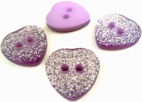 B16548 10mm Lilac Glittery Love Heart Shape 2 Hole Button