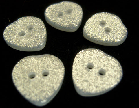 B13839 16mm Silver Glittery Love Heart Shape 2 Hole Button
