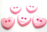 B14670 14mm Pale Pink Glossy Love Heart Shaped 2 Hole Button