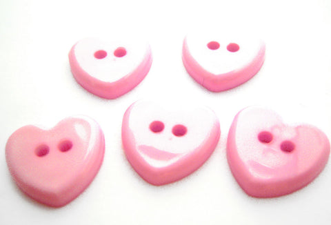 B14670 14mm Pale Pink Glossy Love Heart Shaped 2 Hole Button