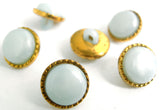 B17050 11mm Saxe Blue Gloss Domed Shank Button, Gilded Brass Poly Rim